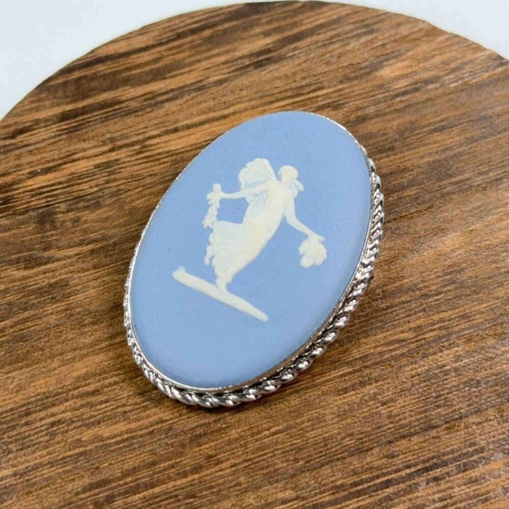 Vtg Van Dell Sterling Silver Brooch Pendant Wedgwood Blue Jasperware Cameo Pin - Picture 6 of 13
